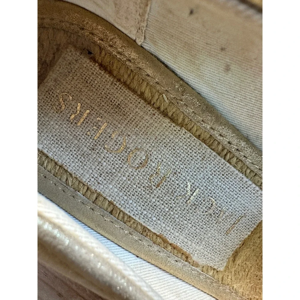 Jack Rogers‎ Metallic Gold Leather Espadrille Wedge Peep Toe Shoes Women Size 6